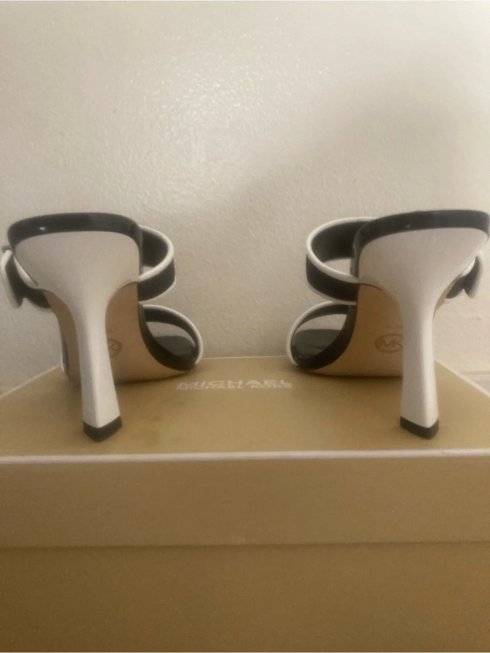 Michael Kors Black Colby Neoprene Heeled Sandal Slides with White Piping